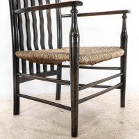 Liberty & Co., Arts & Crafts Rush Seat Armchair with Wavy Shaped Back Slats - Thumbnail 14