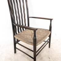 Liberty & Co., Arts & Crafts Rush Seat Armchair with Wavy Shaped Back Slats - Thumbnail 13