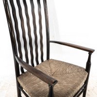 Liberty & Co., Arts & Crafts Rush Seat Armchair with Wavy Shaped Back Slats - Thumbnail 15