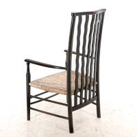 Liberty & Co., An Arts & Crafts Rush Seat Armchair with Wavy Shaped Back Slats - Thumbnail 18