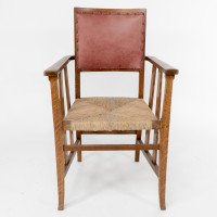 Liberty & Co., Arts & Crafts Rush Seat Armchair with a Shaped Back - Thumbnail 2
