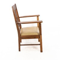L&jg Stickley Arts & Crafts Oak Armchair with Curved Back & Shaped Arm Supports - Thumbnail 4