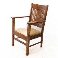 L&jg Stickley Arts & Crafts Oak Armchair with Curved Back & Shaped Arm Supports - Thumbnail 3