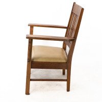 L&jg Stickley Arts & Crafts Oak Armchair with Curved Back & Shaped Arm Supports - Thumbnail 5