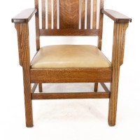 L&jg Stickley Arts & Crafts Oak Armchair with Curved Back & Shaped Arm Supports - Thumbnail 8