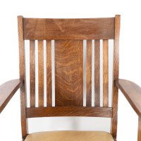 L&jg Stickley Arts & Crafts Oak Armchair with Curved Back & Shaped Arm Supports - Thumbnail 7