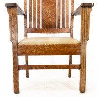 L&jg Stickley Arts & Crafts Oak Armchair with Curved Back & Shaped Arm Supports - Thumbnail 10