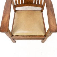 L&jg Stickley Arts & Crafts Oak Armchair with Curved Back & Shaped Arm Supports - Thumbnail 9
