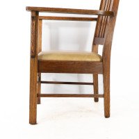 L&jg Stickley Arts & Crafts Oak Armchair with Curved Back & Shaped Arm Supports - Thumbnail 12