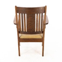 L&jg Stickley Arts & Crafts Oak Armchair with Curved Back & Shaped Arm Supports - Thumbnail 14