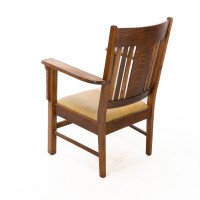 L&jg Stickley Arts & Crafts Oak Armchair with Curved Back & Shaped Arm Supports - Thumbnail 13