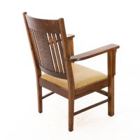 L&jg Stickley Arts & Crafts Oak Armchair with Curved Back & Shaped Arm Supports - Thumbnail 15