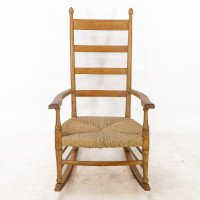 William Birch, Arts & Crafts Light Oak Rocking Chair with Rush Seat - Thumbnail 2