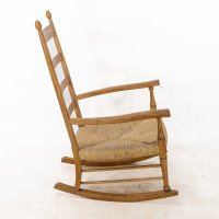 William Birch, Arts & Crafts Light Oak Rocking Chair with Rush Seat - Thumbnail 4