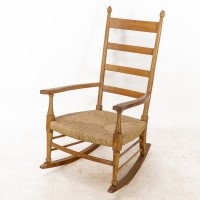 William Birch, Arts & Crafts Light Oak Rocking Chair with Rush Seat - Thumbnail 3