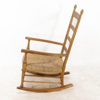 William Birch. An Arts & Crafts Light Oak Rocking Chair with Newly Laid Rush Seat - Thumbnail 5