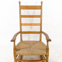 William Birch, Arts & Crafts Light Oak Rocking Chair with Rush Seat - Thumbnail 6