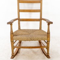 William Birch, Arts & Crafts Light Oak Rocking Chair with Rush Seat - Thumbnail 8