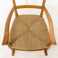 William Birch, Arts & Crafts Light Oak Rocking Chair with Rush Seat - Thumbnail 9