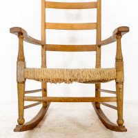 William Birch, Arts & Crafts Light Oak Rocking Chair with Rush Seat - Thumbnail 12