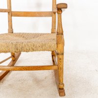 William Birch, Arts & Crafts Light Oak Rocking Chair with Rush Seat - Thumbnail 13