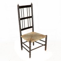 Ernest Gimson. Rare Cotswold School Ebonised Bobbin Turned Rush Seat Low Chair