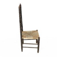 Ernest Gimson. Rare Cotswold School Ebonised Bobbin Turned Rush Seat Low Chair - Thumbnail 4