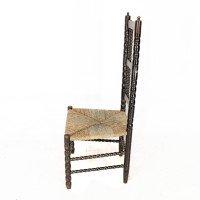 Ernest Gimson. Rare Cotswold School Ebonised Bobbin Turned Rush Seat Low Chair - Thumbnail 5