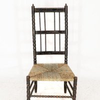 Ernest Gimson. Rare Cotswold School Ebonised Bobbin Turned Rush Seat Low Chair - Thumbnail 6