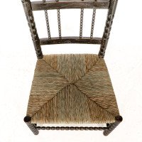 Ernest Gimson. Rare Cotswold School Ebonised Bobbin Turned Rush Seat Low Chair - Thumbnail 10