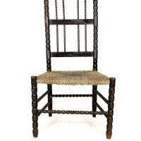 Ernest Gimson. Rare Cotswold School Ebonised Bobbin Turned Rush Seat Low Chair - Thumbnail 11