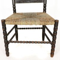 Ernest Gimson. Rare Cotswold School Ebonised Bobbin Turned Rush Seat Low Chair - Thumbnail 12