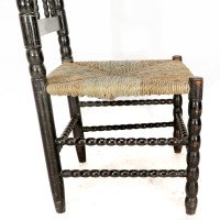 Ernest Gimson. Rare Cotswold School Ebonised Bobbin Turned Rush Seat Low Chair - Thumbnail 13