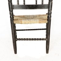 Ernest Gimson. Rare Cotswold School Ebonised Bobbin Turned Rush Seat Low Chair - Thumbnail 14