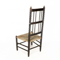 Ernest Gimson. Rare Cotswold School Ebonised Bobbin Turned Rush Seat Low Chair - Thumbnail 16