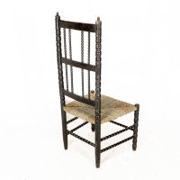 Ernest Gimson. Rare Cotswold School Ebonised Bobbin Turned Rush Seat Low Chair - Thumbnail 18