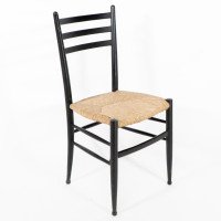 Gio Ponti. Ebonised Ladder Back Rush Seat Side or Desk Chair with Ball Feet