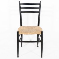 Gio Ponti. Ebonised Ladder Back Rush Seat Side or Desk Chair with Ball Feet - Thumbnail 2
