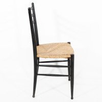 Gio Ponti. Ebonised Ladder Back Rush Seat Side or Desk Chair with Ball Feet - Thumbnail 4