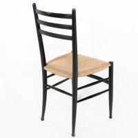 Gio Ponti. Ebonised Ladder Back Rush Seat Side or Desk Chair with Ball Feet - Thumbnail 15