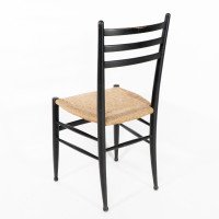 Gio Ponti. Ebonised Ladder Back Rush Seat Side or Desk Chair with Ball Feet - Thumbnail 13