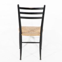 Gio Ponti. Ebonised Ladder Back Rush Seat Side or Desk Chair with Ball Feet - Thumbnail 14