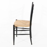Gio Ponti. Ebonised Ladder Back Rush Seat Side or Desk Chair with Ball Feet - Thumbnail 5