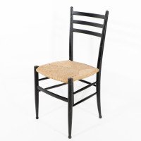 Gio Ponti. Ebonised Ladder Back Rush Seat Side or Desk Chair with Ball Feet - Thumbnail 3