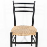 Gio Ponti. Ebonised Ladder Back Rush Seat Side or Desk Chair with Ball Feet - Thumbnail 6