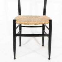 Gio Ponti. Ebonised Ladder Back Rush Seat Side or Desk Chair with Ball Feet - Thumbnail 9