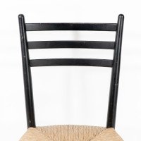 Gio Ponti. Ebonised Ladder Back Rush Seat Side or Desk Chair with Ball Feet - Thumbnail 7
