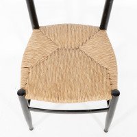 Gio Ponti. Ebonised Ladder Back Rush Seat Side or Desk Chair with Ball Feet - Thumbnail 8