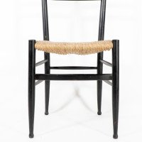 Gio Ponti. Ebonised Ladder Back Rush Seat Side or Desk Chair with Ball Feet - Thumbnail 10