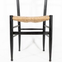 Gio Ponti. Ebonised Ladder Back Rush Seat Side or Desk Chair with Ball Feet - Thumbnail 11